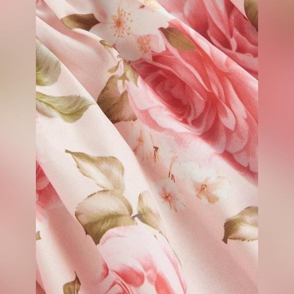 French Floral Print Spaghetti Strap Mid-Calf Dress - Picture 4 of 10